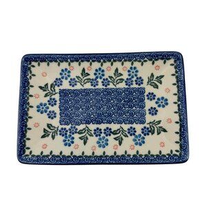 BOLESLAWIEC Polish Pottery Tray Sushi Blue Daisy Poland Ceramika Artystyczna